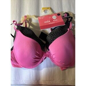 Mix & Co Bras 34C Wired Padded Bras NWT 1 Pink, 1 Black W/silver Dots